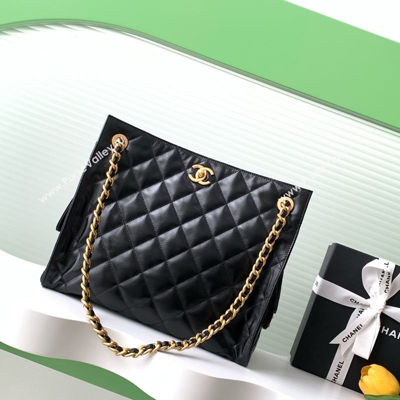 Chanel Quilted Calfskin Hobo Chain Bag Black 2025 AS5303 (yezi-250213073)