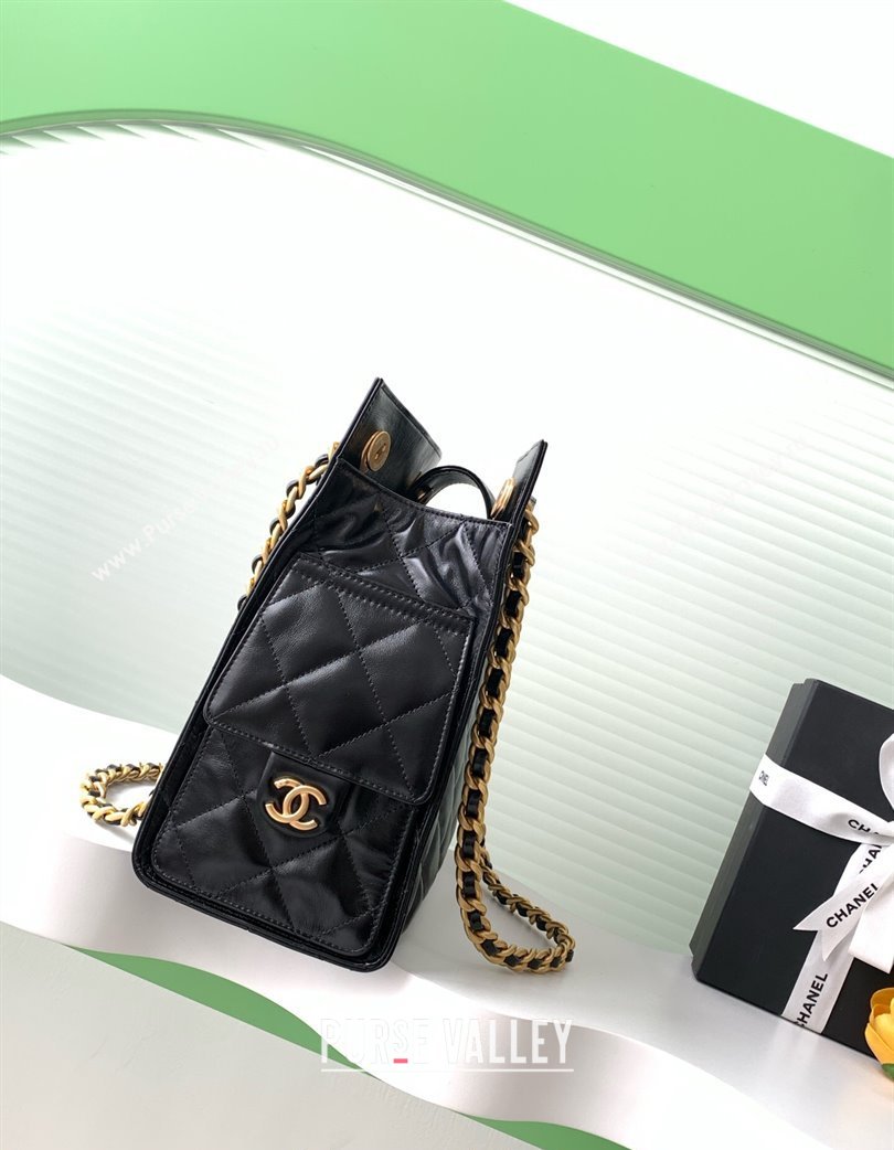 Chanel Quilted Calfskin Hobo Chain Bag Black 2025 AS5303 (yezi-250213073)