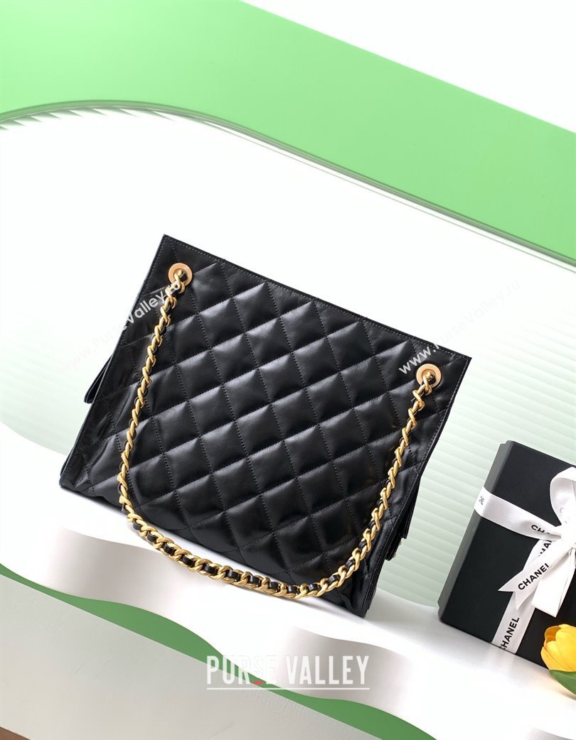 Chanel Quilted Calfskin Hobo Chain Bag Black 2025 AS5303 (yezi-250213073)