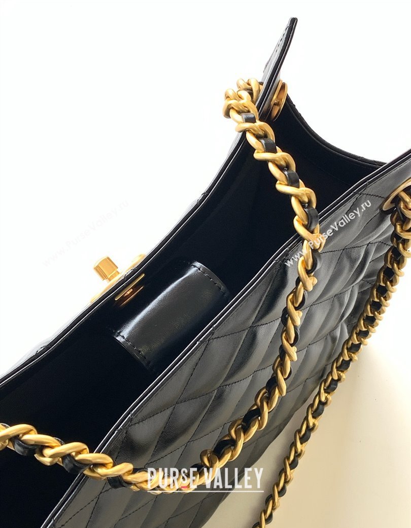 Chanel Quilted Calfskin Hobo Chain Bag Black 2025 AS5303 (yezi-250213073)