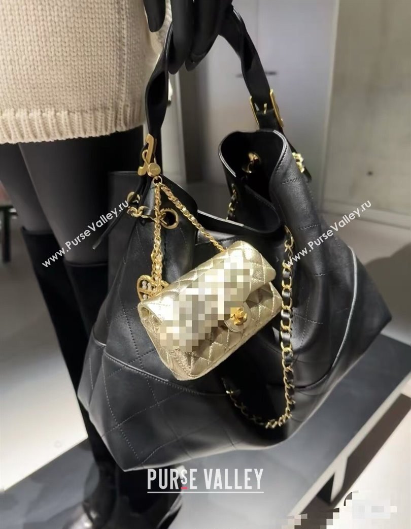 Chanel Quilted Calfskin Basket Shopping Bag Black 2025 021303 (xiang-250213074)
