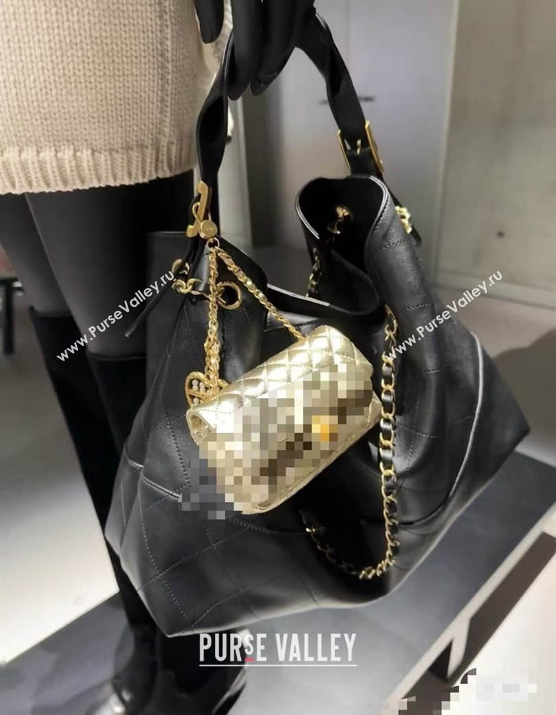Chanel Quilted Calfskin Basket Shopping Bag Black 2025 021303 (xiang-250213074)