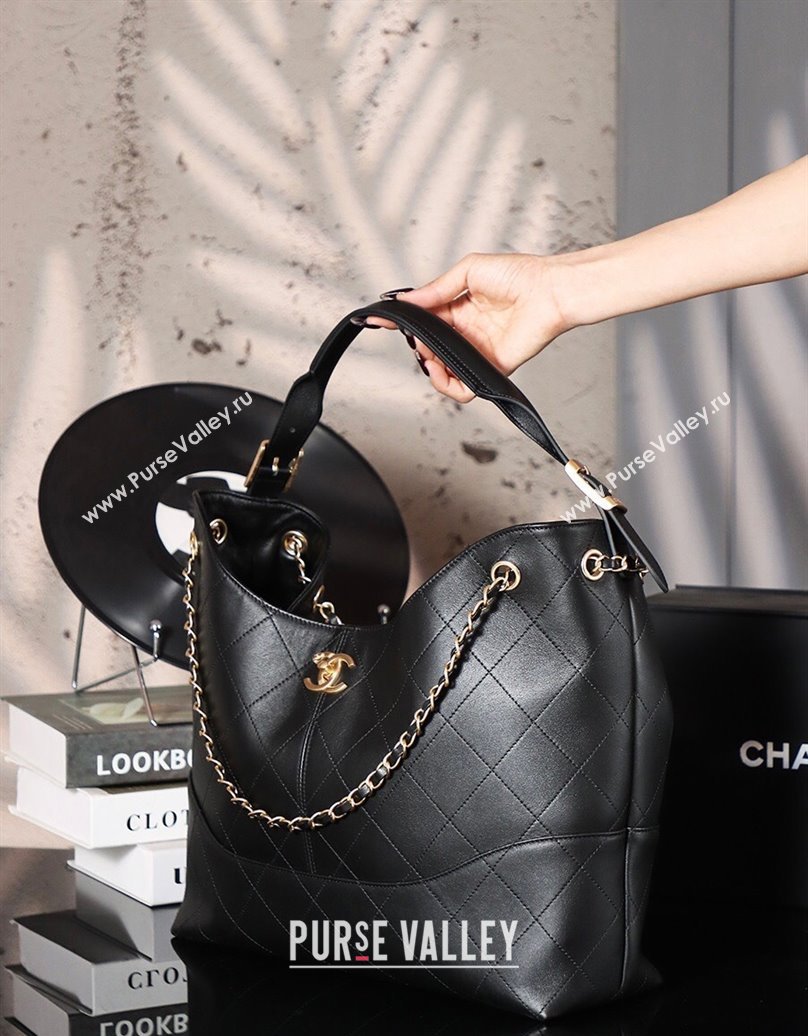 Chanel Quilted Calfskin Basket Shopping Bag Black 2025 021303 (xiang-250213074)