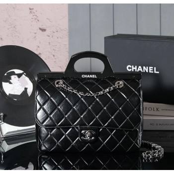 Chanel Vintage Oiled Calfskin Flap Bag with Top Handle Bag Black/Silver 2025 8021 (yezi-250213056)