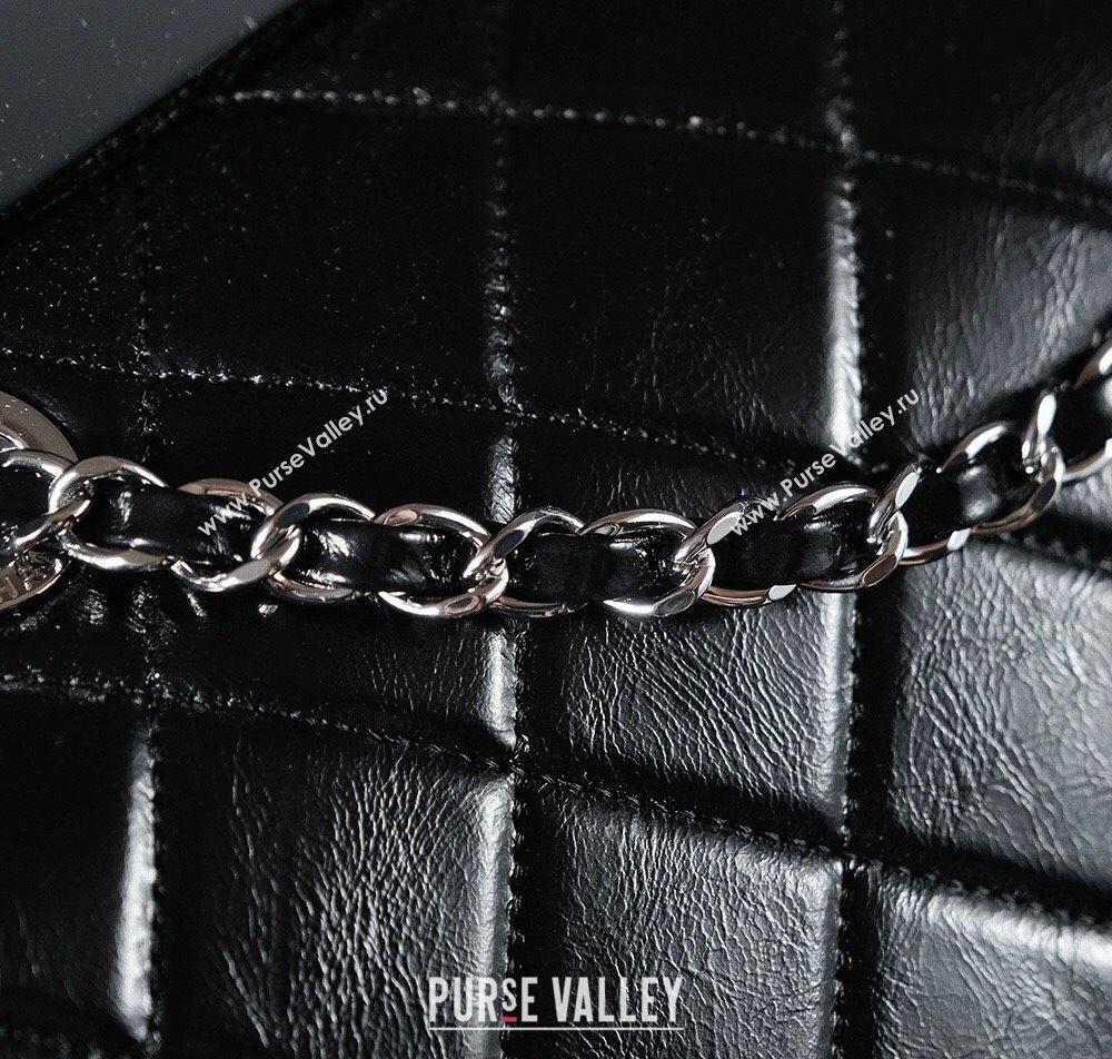 Chanel Vintage Oiled Calfskin Flap Bag with Top Handle Bag Black/Silver 2025 8021 (yezi-250213056)