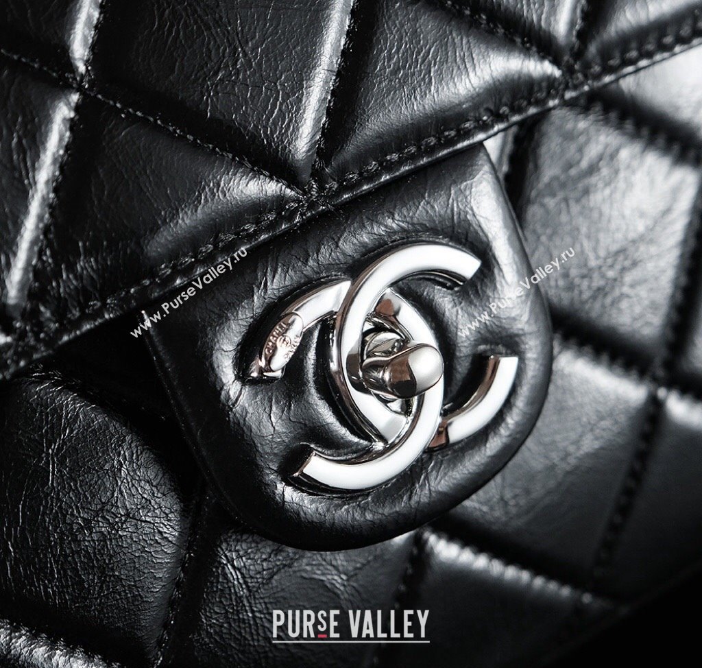 Chanel Vintage Oiled Calfskin Flap Bag with Top Handle Bag Black/Silver 2025 8021 (yezi-250213056)