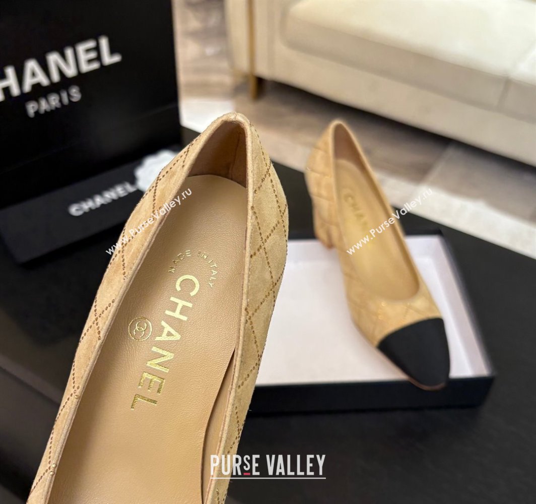 Chanel Quilted Suede Grosgrain Pumps 6.5cm with Studs G45509 Beige Yellow 2025 (MD-250228112)