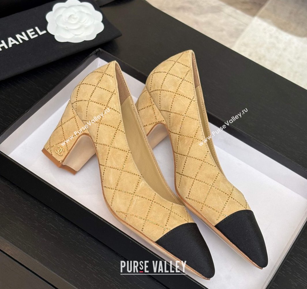 Chanel Quilted Suede Grosgrain Pumps 6.5cm with Studs G45509 Beige Yellow 2025 (MD-250228112)