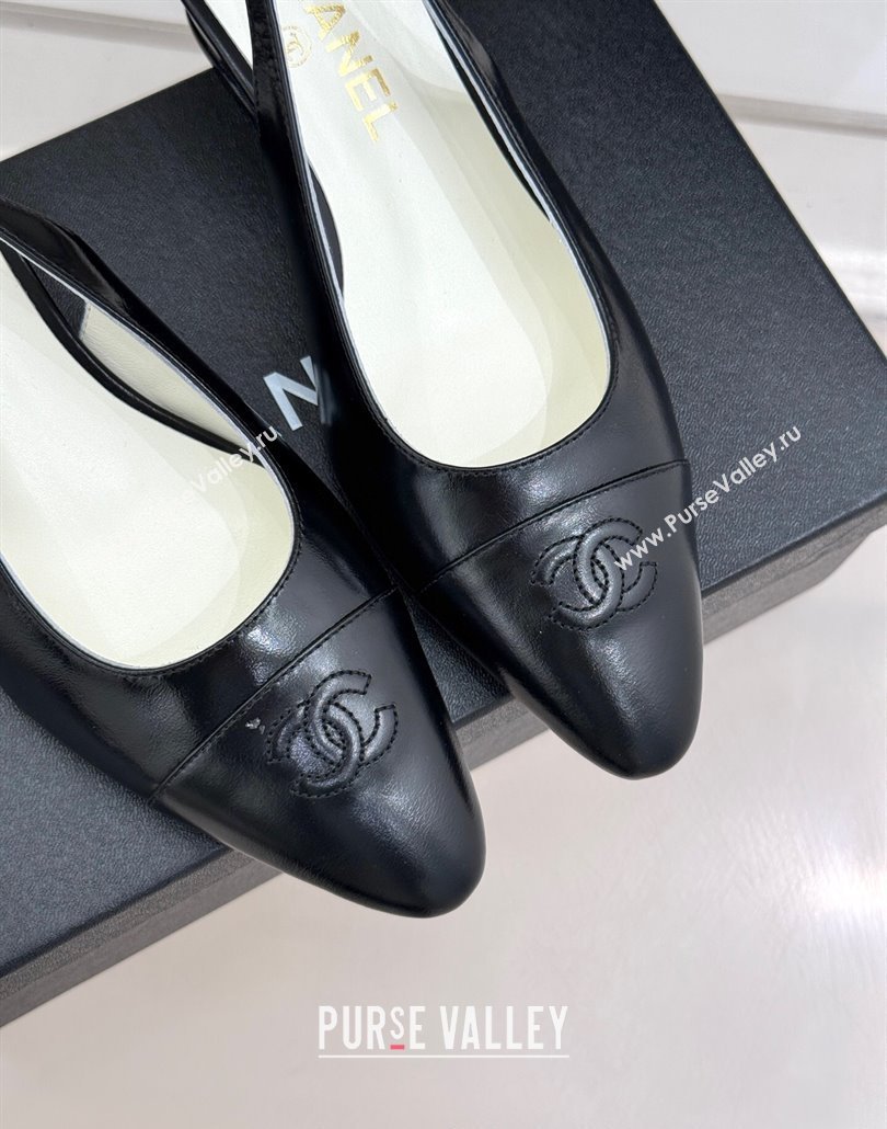 Chanel Shiny Lambskin Wedge Slingback Pumps 4.5cm with Clear Strass Buckle Black 2025 G46376 (MD-250301001)