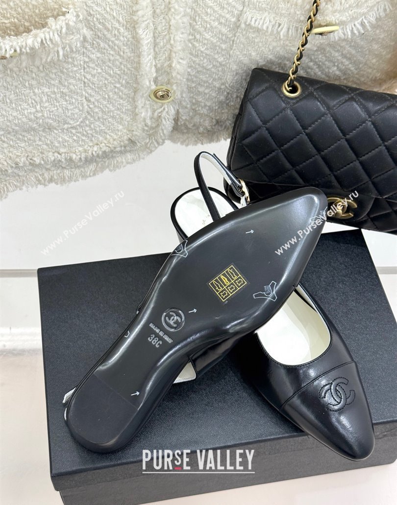 Chanel Shiny Lambskin Wedge Slingback Pumps 4.5cm with Clear Strass Buckle Black 2025 G46376 (MD-250301001)