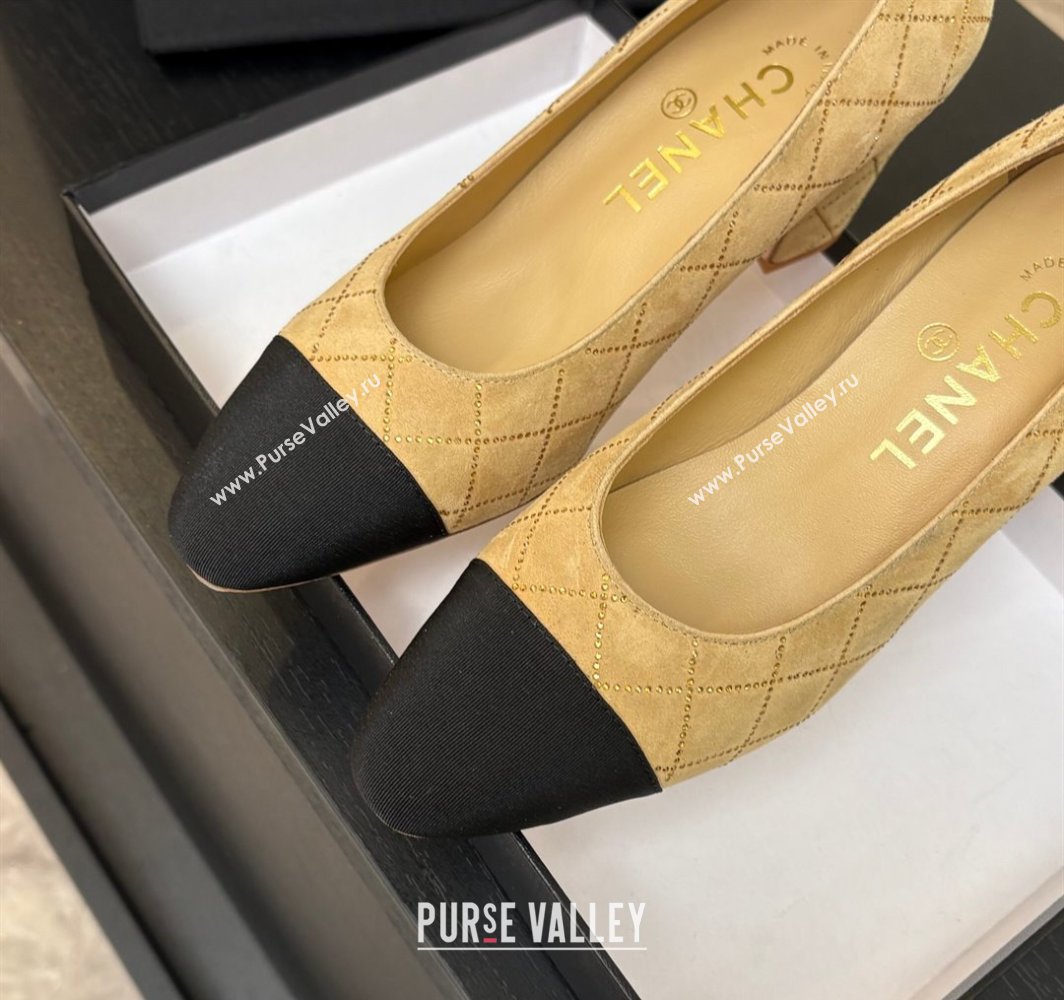 Chanel Quilted Suede Grosgrain Pumps 6.5cm with Studs G45509 Beige Yellow 2025 (MD-250228112)