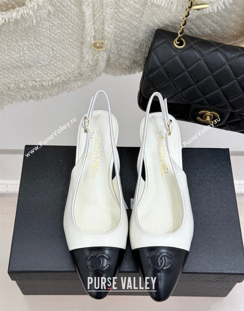 Chanel Shiny Lambskin Wedge Slingback Pumps 4.5cm with Clear Strass Buckle White 2025 G46376 (MD-250301003)