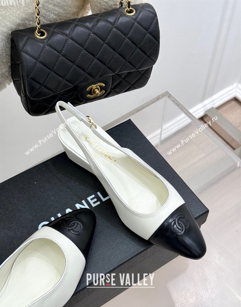 Chanel Shiny Lambskin Wedge Slingback Pumps 4.5cm with Clear Strass Buckle White 2025 G46376 (MD-250301003)