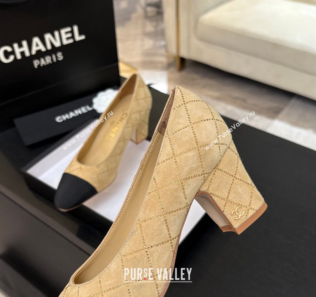 Chanel Quilted Suede Grosgrain Pumps 6.5cm with Studs G45509 Beige Yellow 2025 (MD-250228112)