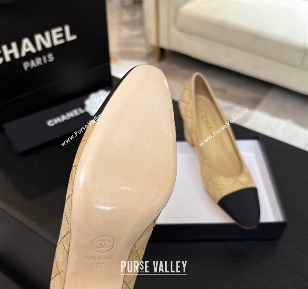 Chanel Quilted Suede Grosgrain Pumps 6.5cm with Studs G45509 Beige Yellow 2025 (MD-250228112)