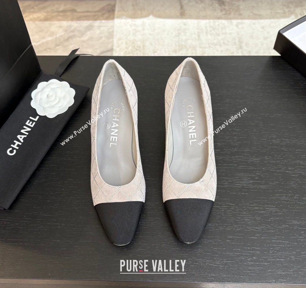 Chanel Quilted Suede Grosgrain Pumps 6.5cm with Studs G45509 Grey 2025 (MD-250228113)