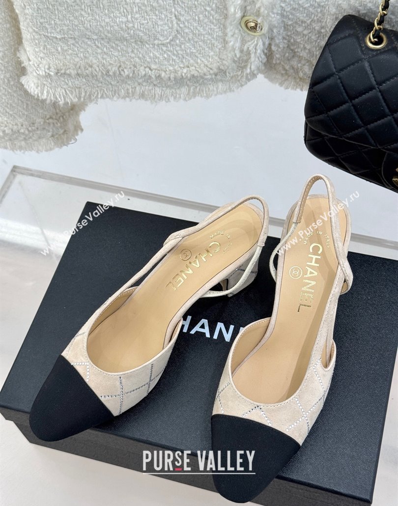 Chanel Quilted Suede Grosgrain Slingback Pumps 6.5cm with Studs G31318 Beige 2025 (MD-250301011)