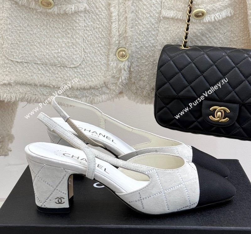 Chanel Quilted Suede Grosgrain Slingback Pumps 6.5cm with Studs G31318 White 2025 (MD-250301012)