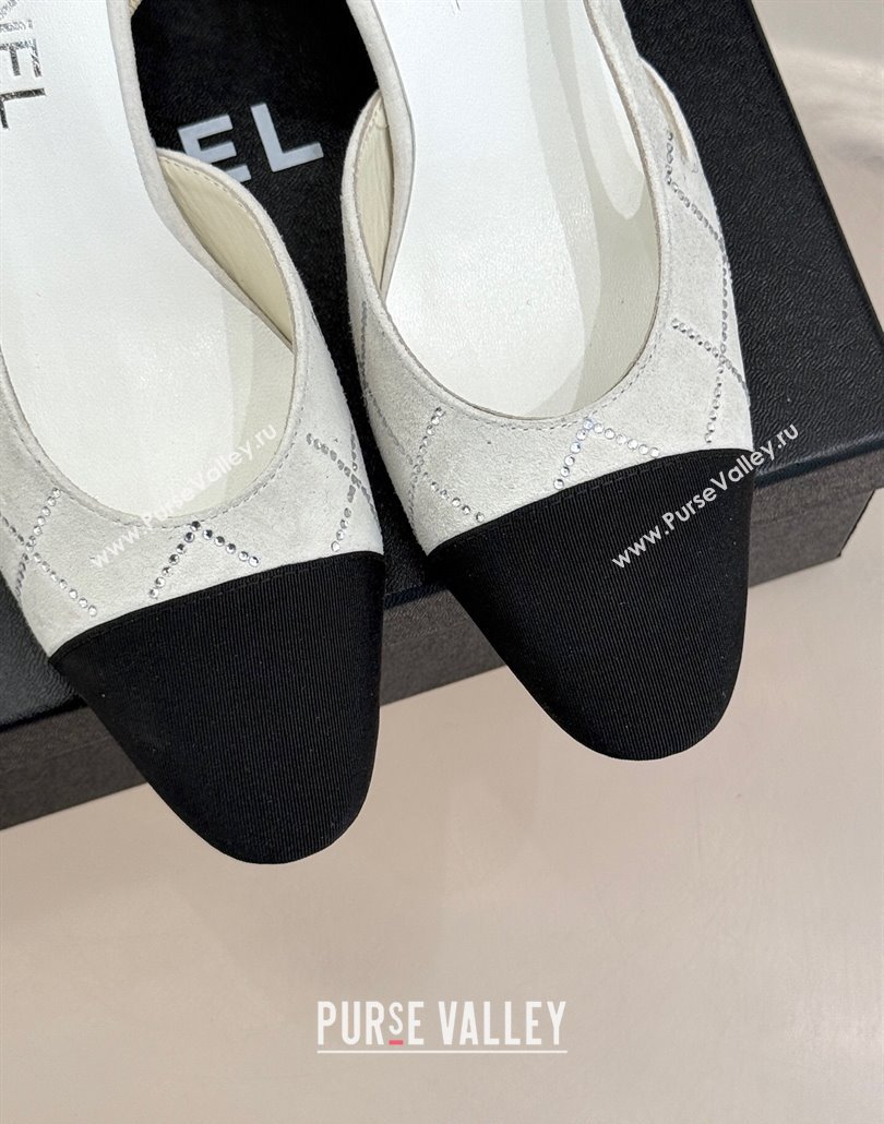 Chanel Quilted Suede Grosgrain Slingback Pumps 6.5cm with Studs G31318 White 2025 (MD-250301012)