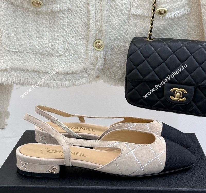 Chanel Quilted Suede Grosgrain Slingbacks Flats with Studs G31319 Beige 2025 (MD-250301014)