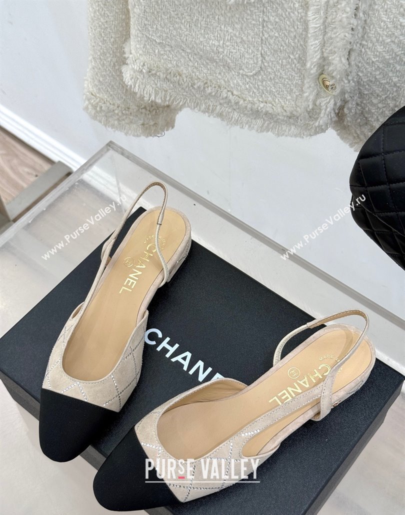 Chanel Quilted Suede Grosgrain Slingbacks Flats with Studs G31319 Beige 2025 (MD-250301014)