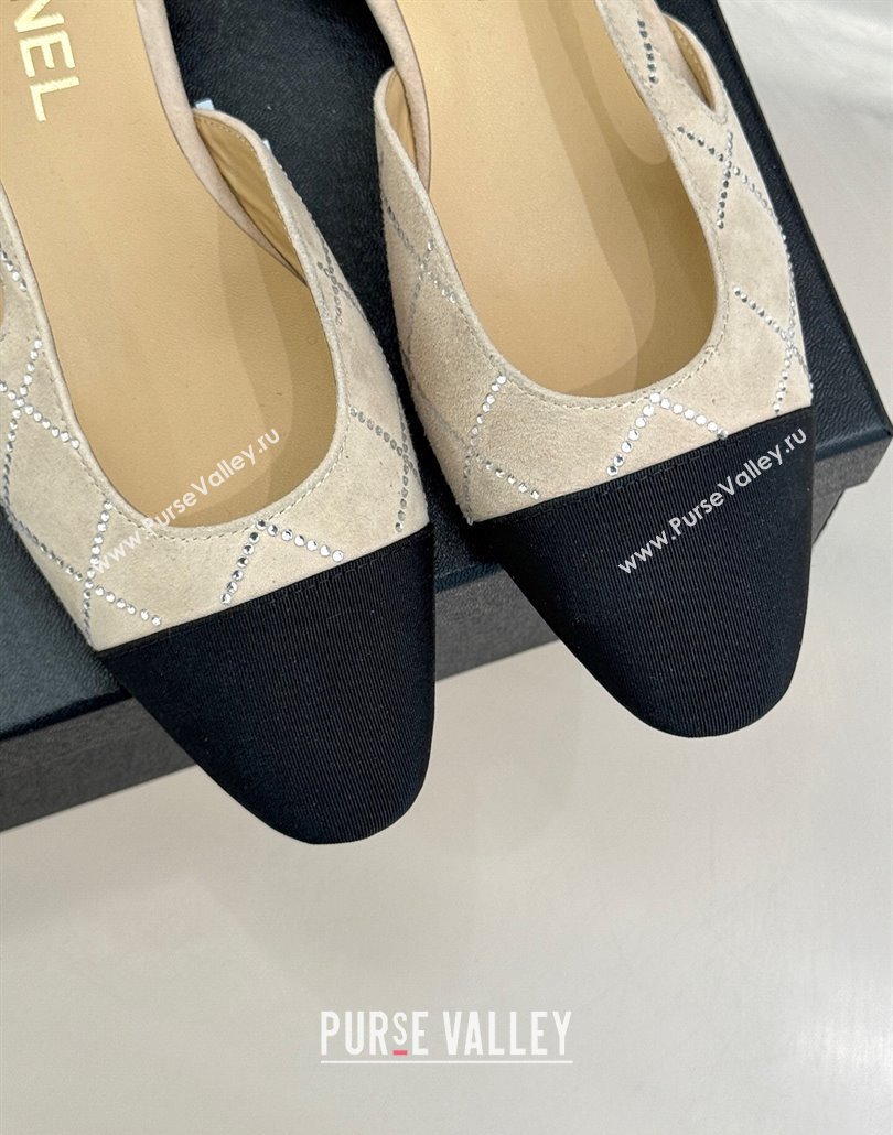 Chanel Quilted Suede Grosgrain Slingbacks Flats with Studs G31319 Beige 2025 (MD-250301014)