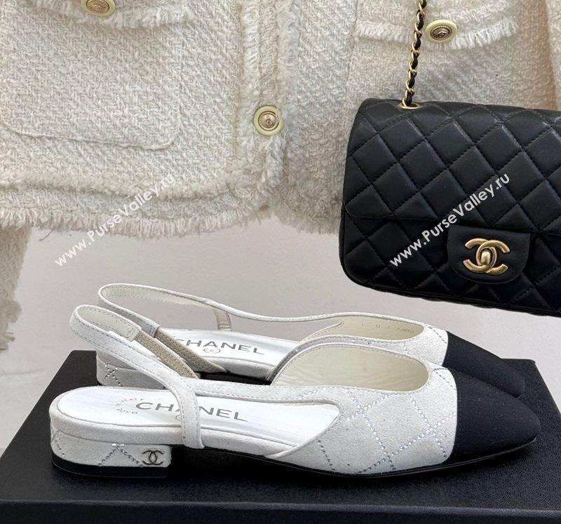 Chanel Quilted Suede Grosgrain Slingbacks Flats with Studs G31319 White 2025 (MD-250301016)