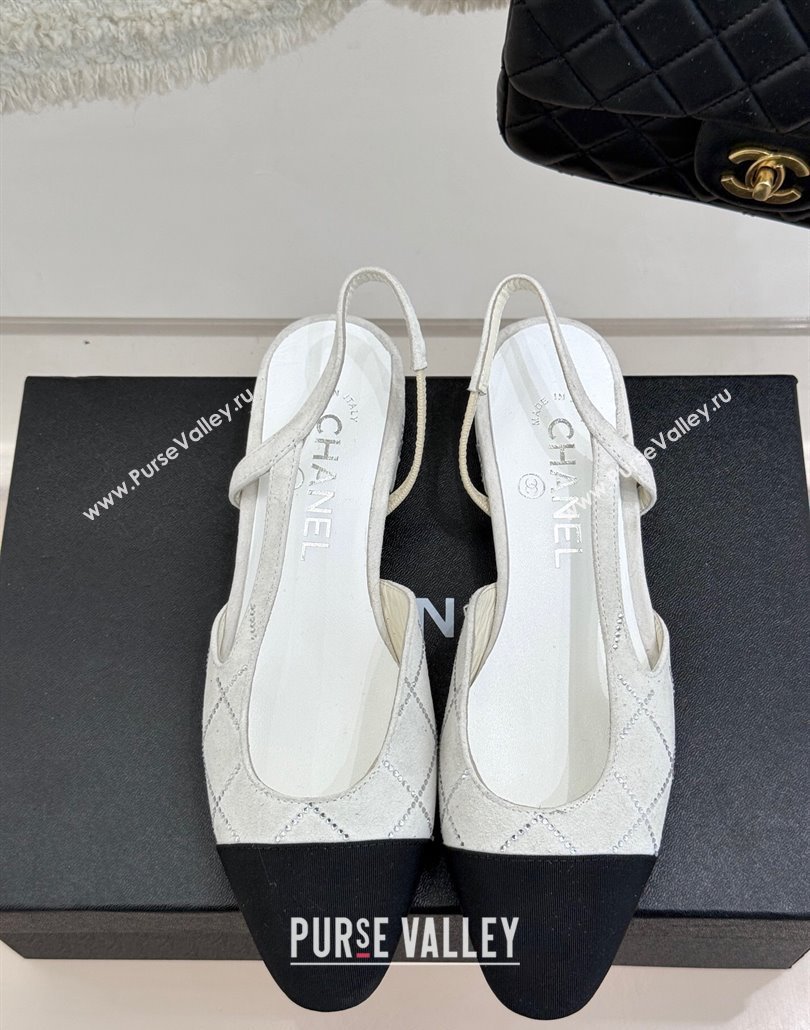 Chanel Quilted Suede Grosgrain Slingbacks Flats with Studs G31319 White 2025 (MD-250301016)