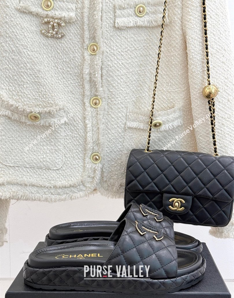 Chanel Quilted Lambskin Platform Slides Sandal Black 2025 CH030310 (MD-250303095)