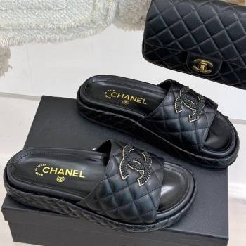 Chanel Quilted Lambskin Platform Slides Sandal Black 2025 CH030310 (MD-250303095)