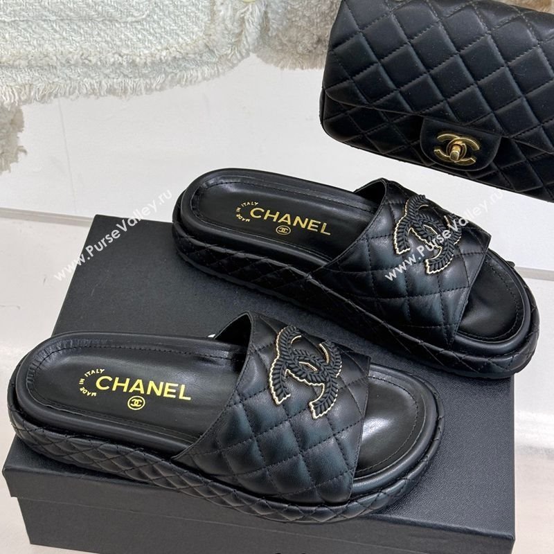Chanel Quilted Lambskin Platform Slides Sandal Black 2025 CH030310 (MD-250303095)
