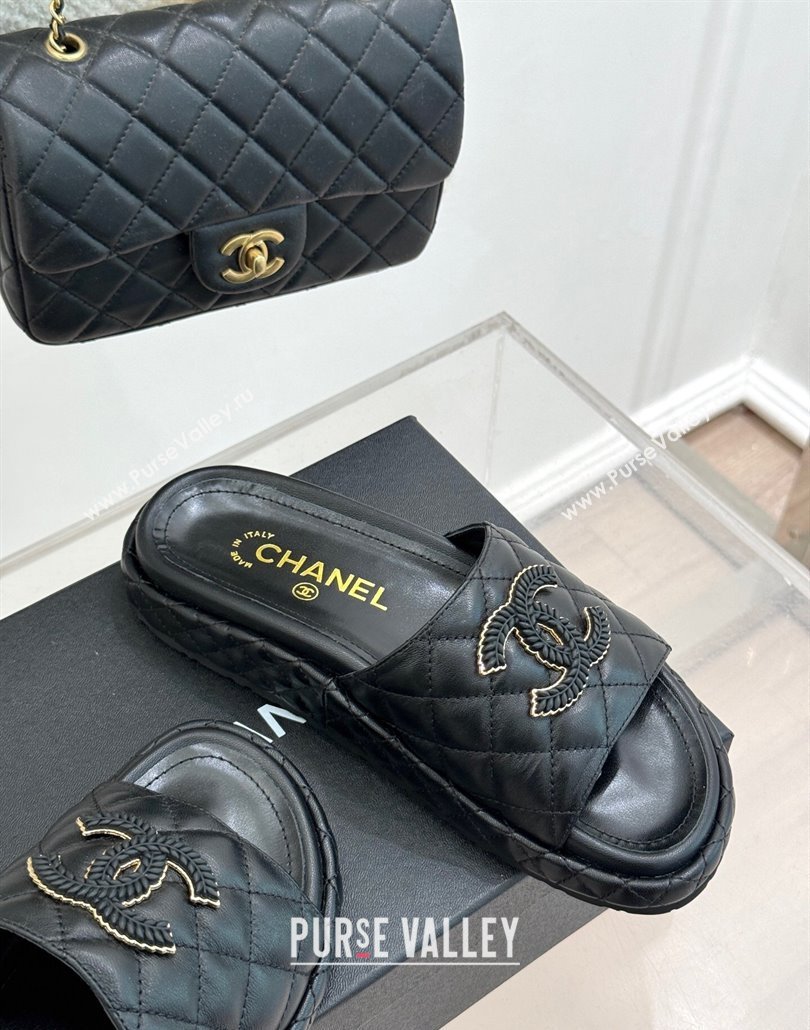 Chanel Quilted Lambskin Platform Slides Sandal Black 2025 CH030310 (MD-250303095)