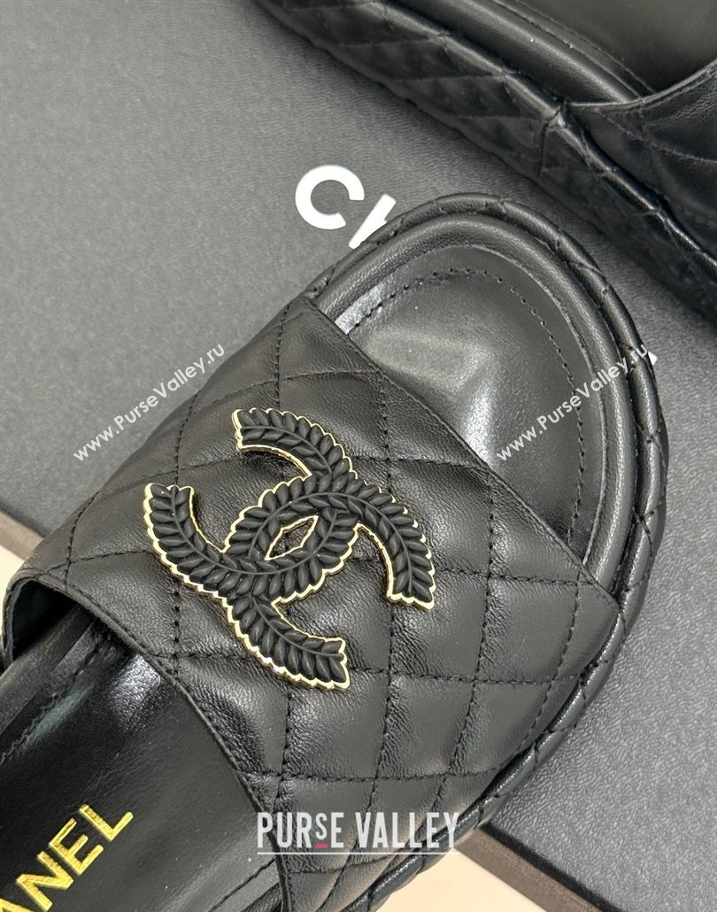 Chanel Quilted Lambskin Platform Slides Sandal Black 2025 CH030310 (MD-250303095)