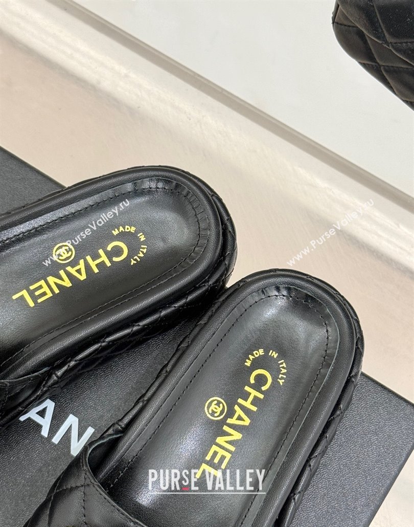 Chanel Quilted Lambskin Platform Slides Sandal Black 2025 CH030310 (MD-250303095)