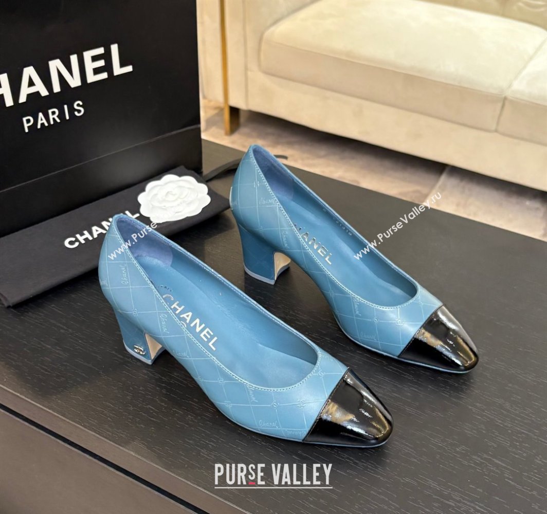 Chanel Printed Quilted Patent Calfskin Leather Pumps 6.5cm Denim Blue 2025 G45509 (MD-250228114)