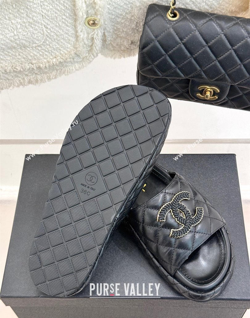 Chanel Quilted Lambskin Platform Slides Sandal Black 2025 CH030310 (MD-250303095)