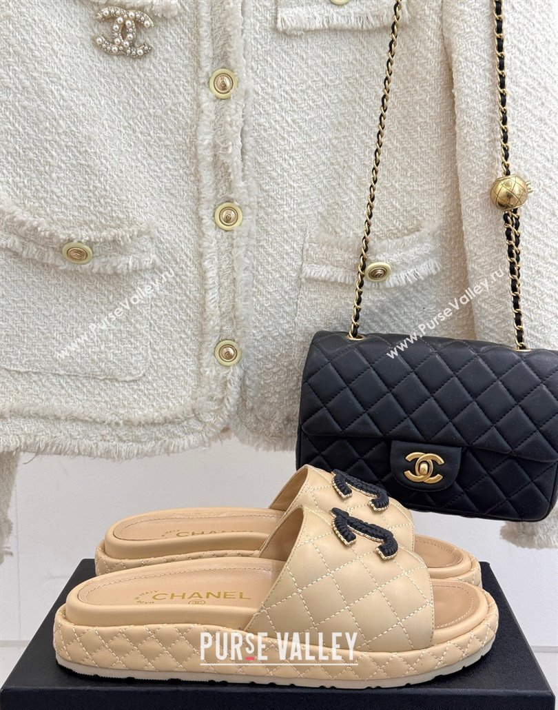 Chanel Quilted Lambskin Platform Slides Sandal Beige 2025 CH030310 (MD-250303096)