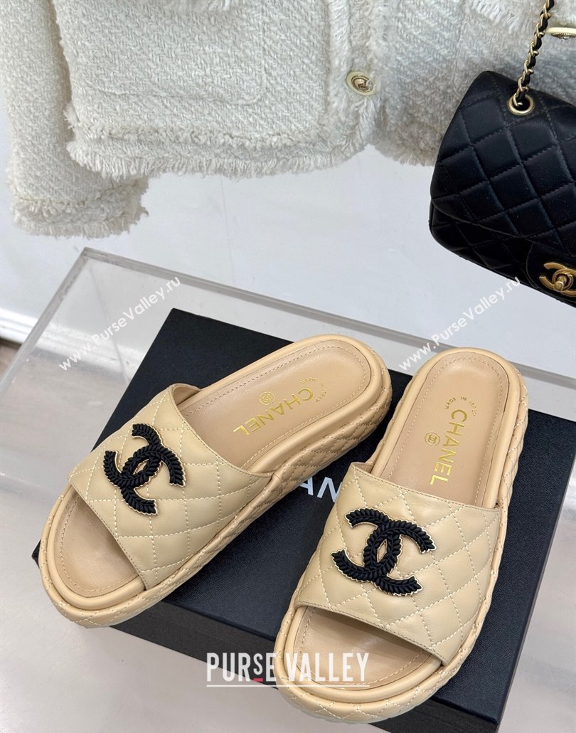 Chanel Quilted Lambskin Platform Slides Sandal Beige 2025 CH030310 (MD-250303096)