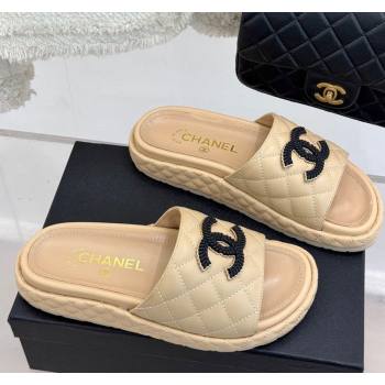 Chanel Quilted Lambskin Platform Slides Sandal Beige 2025 CH030310 (MD-250303096)