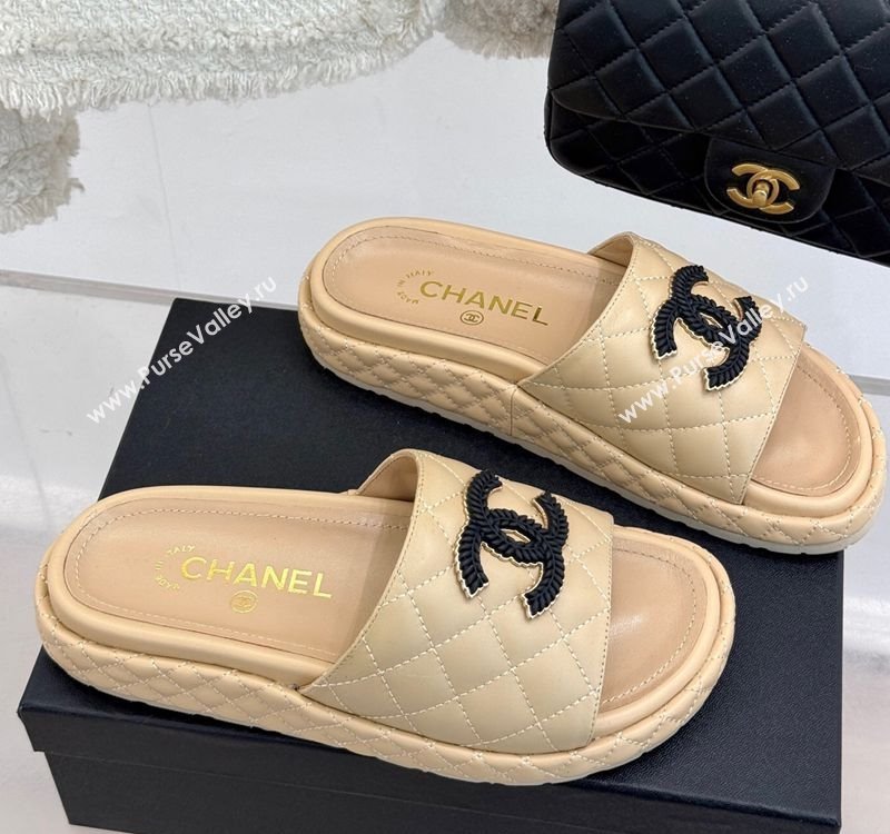 Chanel Quilted Lambskin Platform Slides Sandal Beige 2025 CH030310 (MD-250303096)