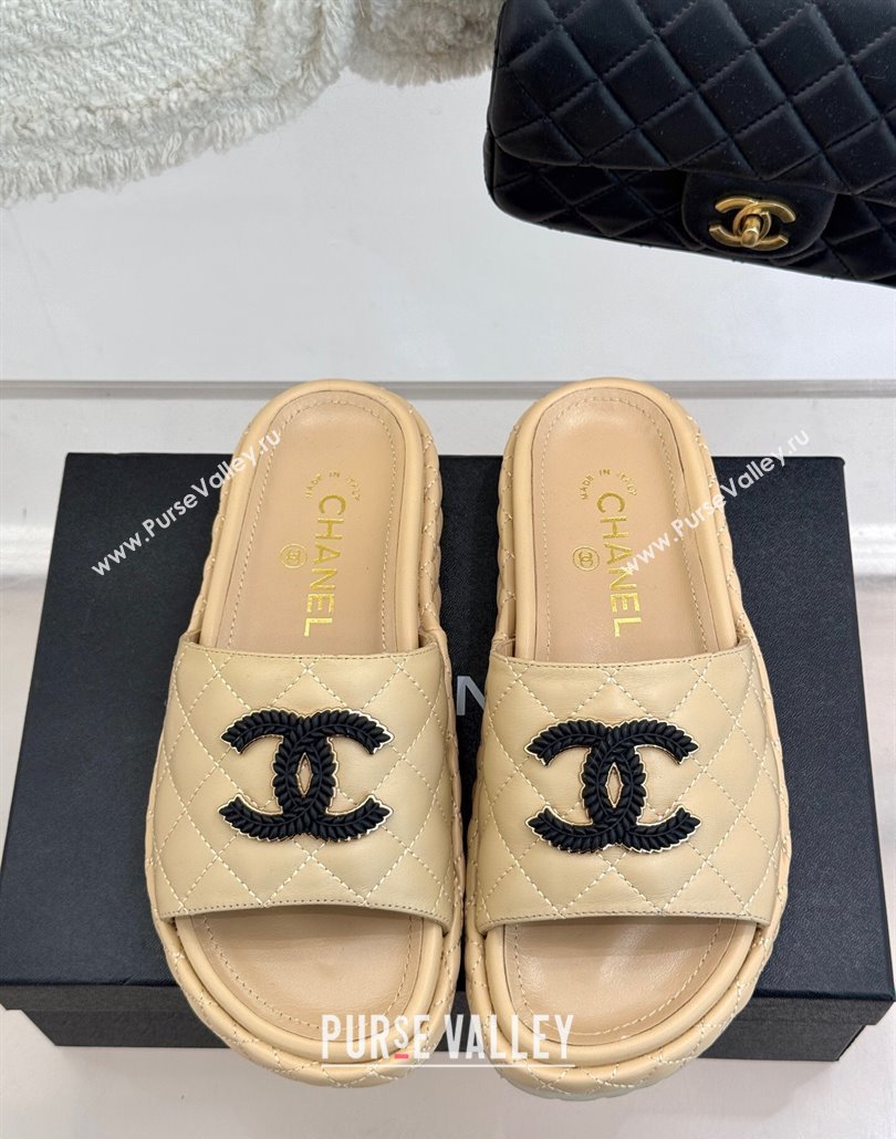 Chanel Quilted Lambskin Platform Slides Sandal Beige 2025 CH030310 (MD-250303096)
