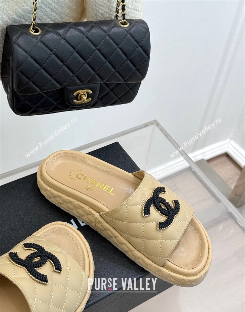 Chanel Quilted Lambskin Platform Slides Sandal Beige 2025 CH030310 (MD-250303096)
