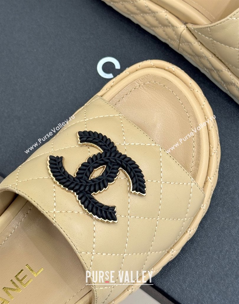Chanel Quilted Lambskin Platform Slides Sandal Beige 2025 CH030310 (MD-250303096)