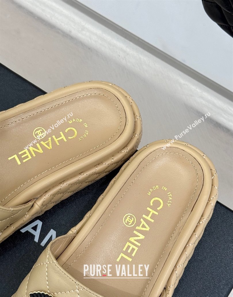Chanel Quilted Lambskin Platform Slides Sandal Beige 2025 CH030310 (MD-250303096)