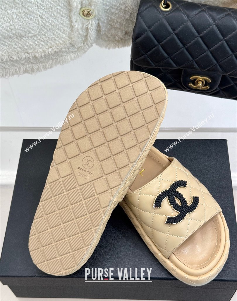 Chanel Quilted Lambskin Platform Slides Sandal Beige 2025 CH030310 (MD-250303096)