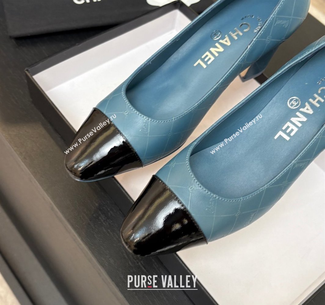 Chanel Printed Quilted Patent Calfskin Leather Pumps 6.5cm Denim Blue 2025 G45509 (MD-250228114)