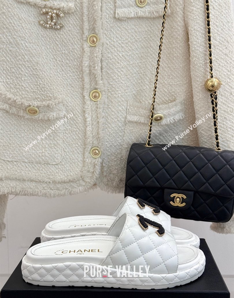 Chanel Quilted Lambskin Platform Slides Sandal White 2025 CH030310 (MD-250303097)