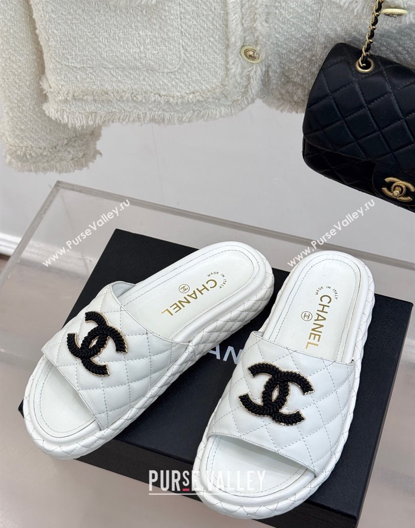 Chanel Quilted Lambskin Platform Slides Sandal White 2025 CH030310 (MD-250303097)