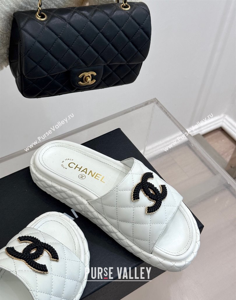 Chanel Quilted Lambskin Platform Slides Sandal White 2025 CH030310 (MD-250303097)