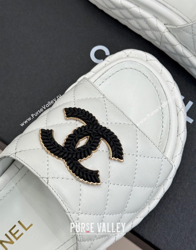 Chanel Quilted Lambskin Platform Slides Sandal White 2025 CH030310 (MD-250303097)